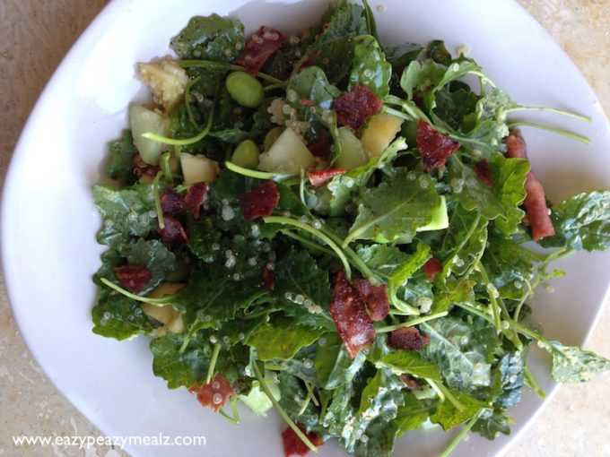 Super Green Kale Salad- Apple, Bacon, Quinoa, Edamame Salad - Easy ...