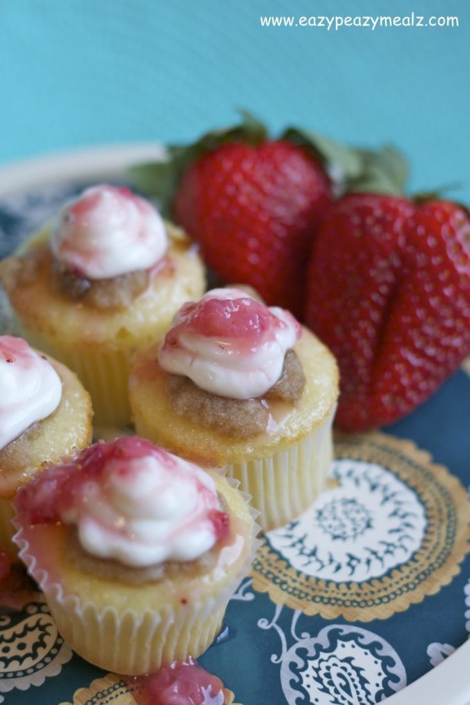 Greek Yogurt Lemon Cupcakes with fresh strawberry glaze - Easy Peasy Meals