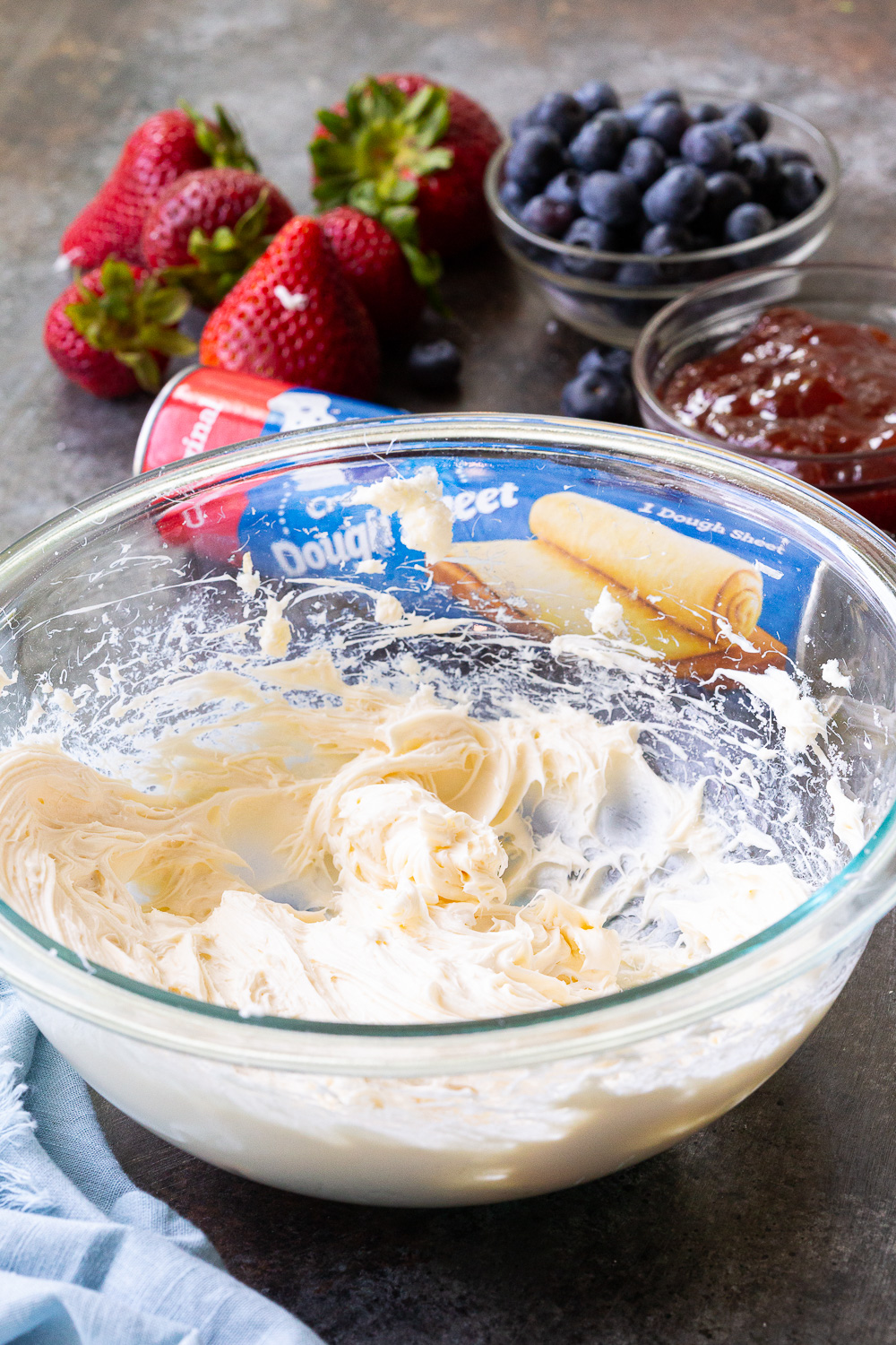 Cream cheese mixture for 4th of July breakfast pastry. 