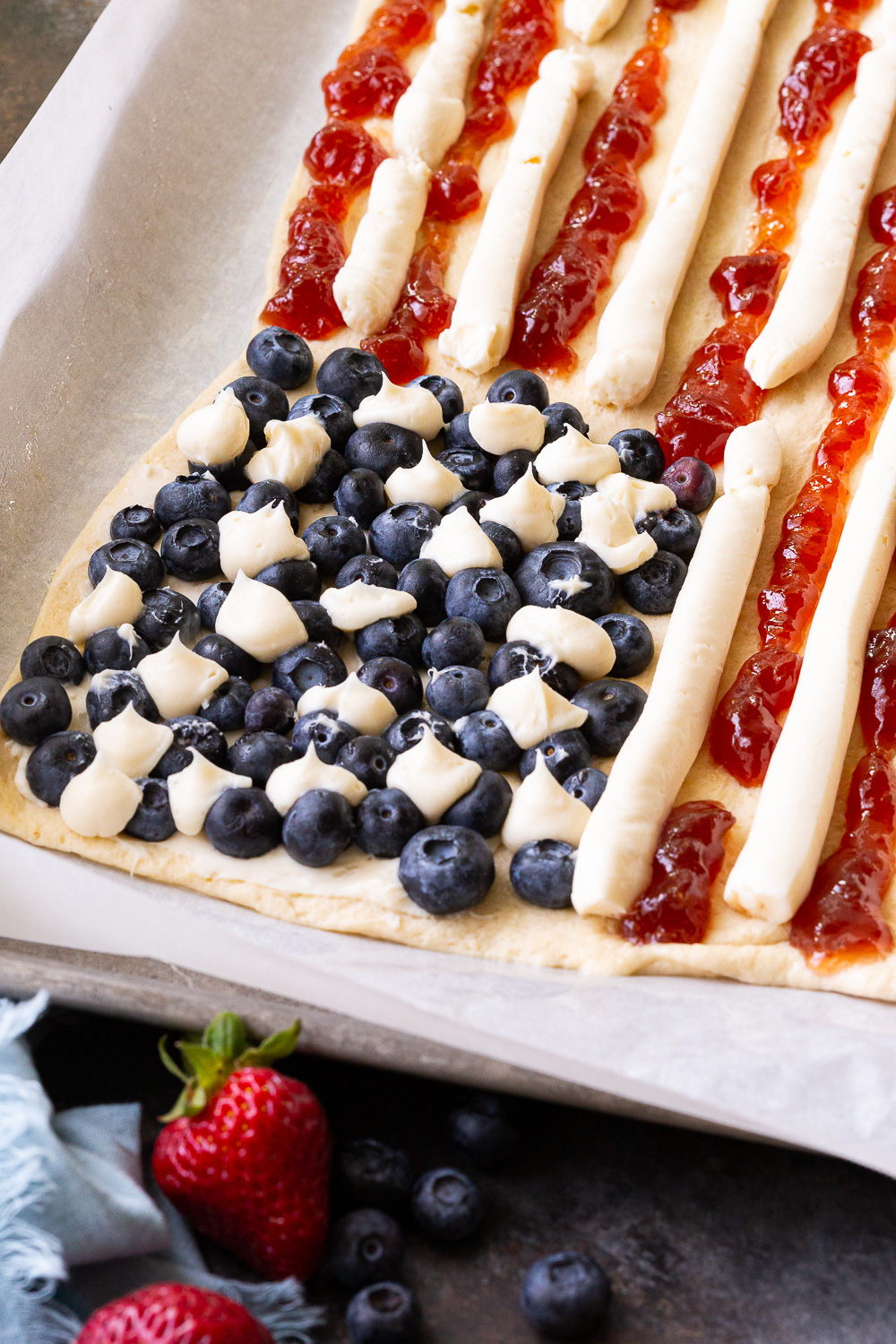 Pipe cream cheese lines onto your breakfast pastry to make it look like a flag. 