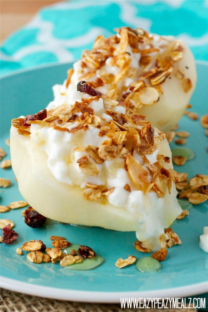 HoneyLime Drizzled Cottage Cheese Stuffed Pears Easy Peasy Meals