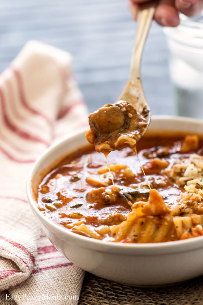 Chicken & Sausage Lasagna Soup - Easy Peasy Meals