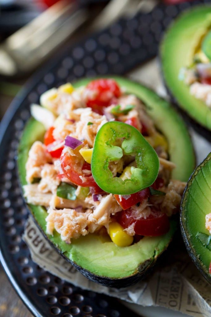 Tex Mex Tuna Salad Stuffed Avocados - Easy Peasy Meals