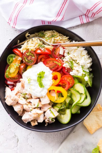 Greek Chicken Orzo Bowl - Easy Peasy Meals