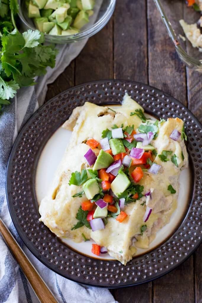 Creamy Green Chili Turkey & Egg Enchiladas - Easy Peasy Meals