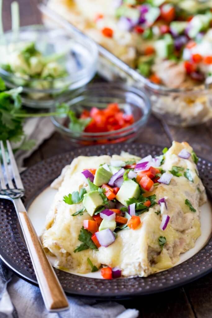 Creamy Green Chili Turkey & Egg Enchiladas - Easy Peasy Meals