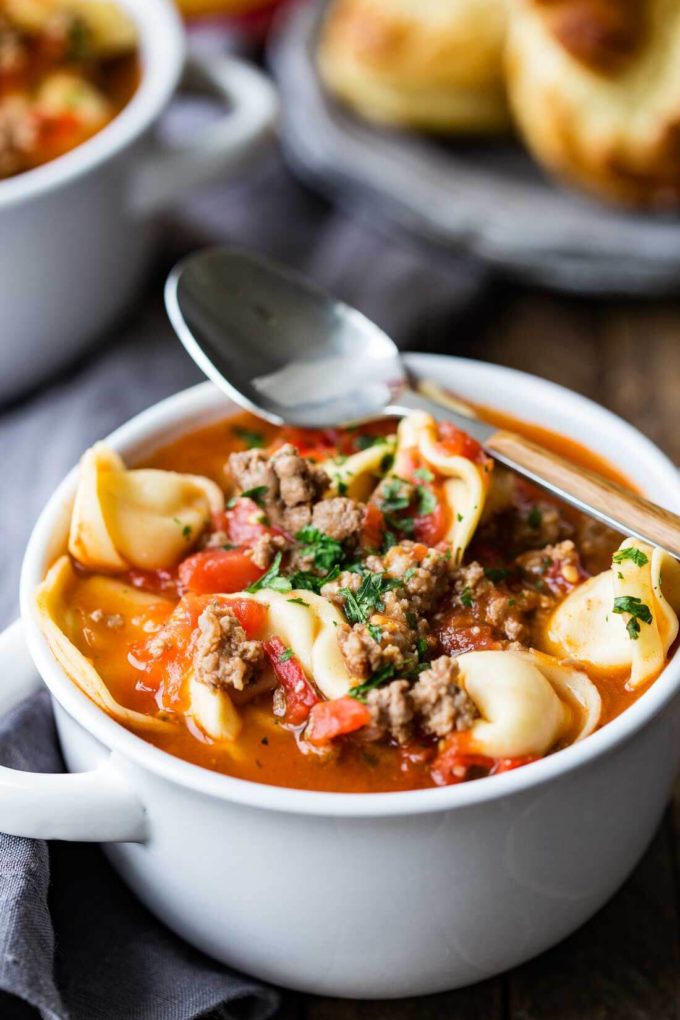 One Pot Beefy Tomato Tortellini Soup - Easy Peasy Meals