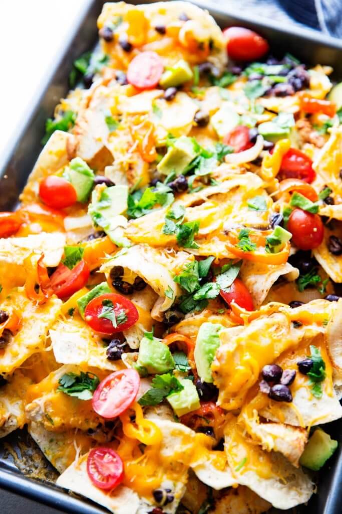 Easy Sheet Pan Nachos with Queso - Peas and Crayons