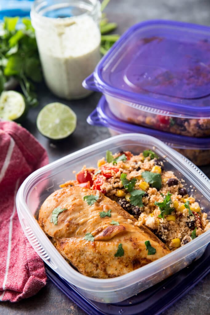 Fiesta Chicken Meal Prep Bowls with Cauliflower Mexican Rice - Easy ...