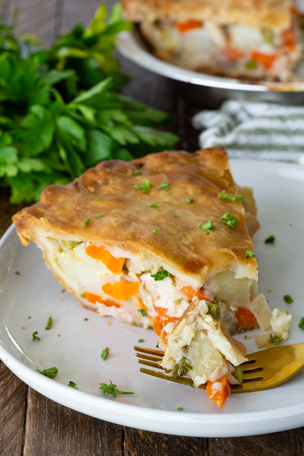 Chicken pot pie , a delicious creamy interor loaded with potatoes and carrots and chicken