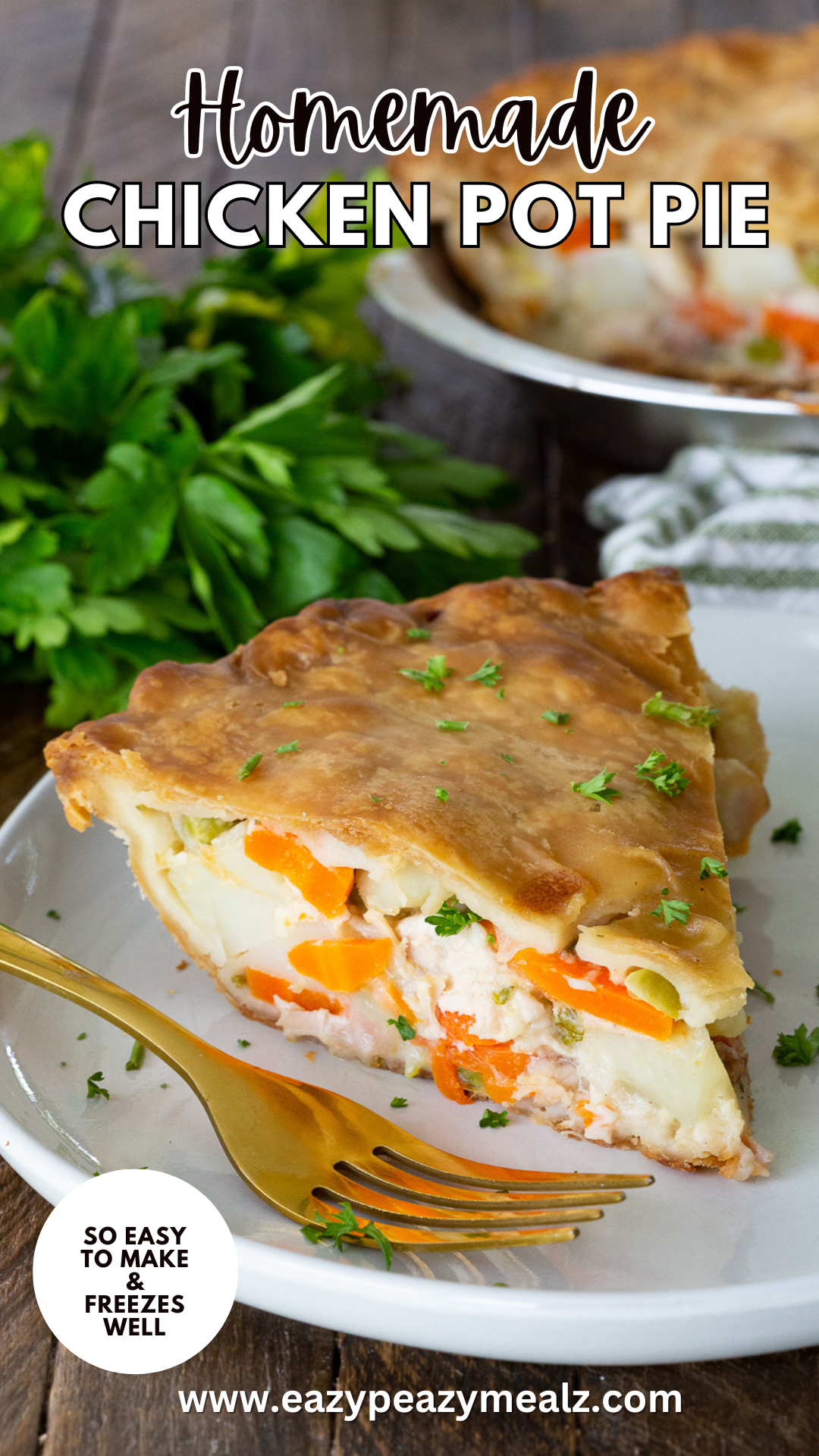 Easy to make chicken pot pie, with store bought or homemade crust, and rotisserie chicken. 