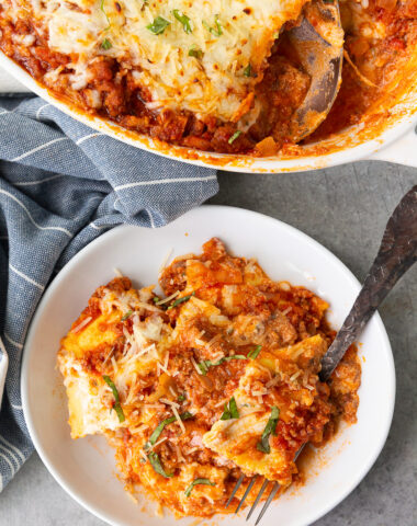 Easy to make ravioli lasagna, this is a lazy lasagna that has all the flavor and a fraction of the work of traditional lasagna.