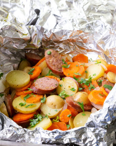 Sausage and Potato Foil Packs made with simple ingredients.
