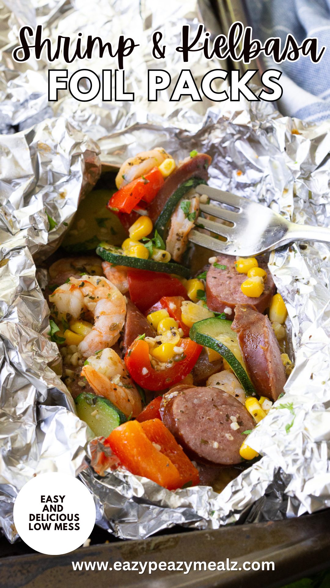 Shrimp and Kielbasa foil packs are easy to make, loaded with flavor, and come together quickly with little mess. 