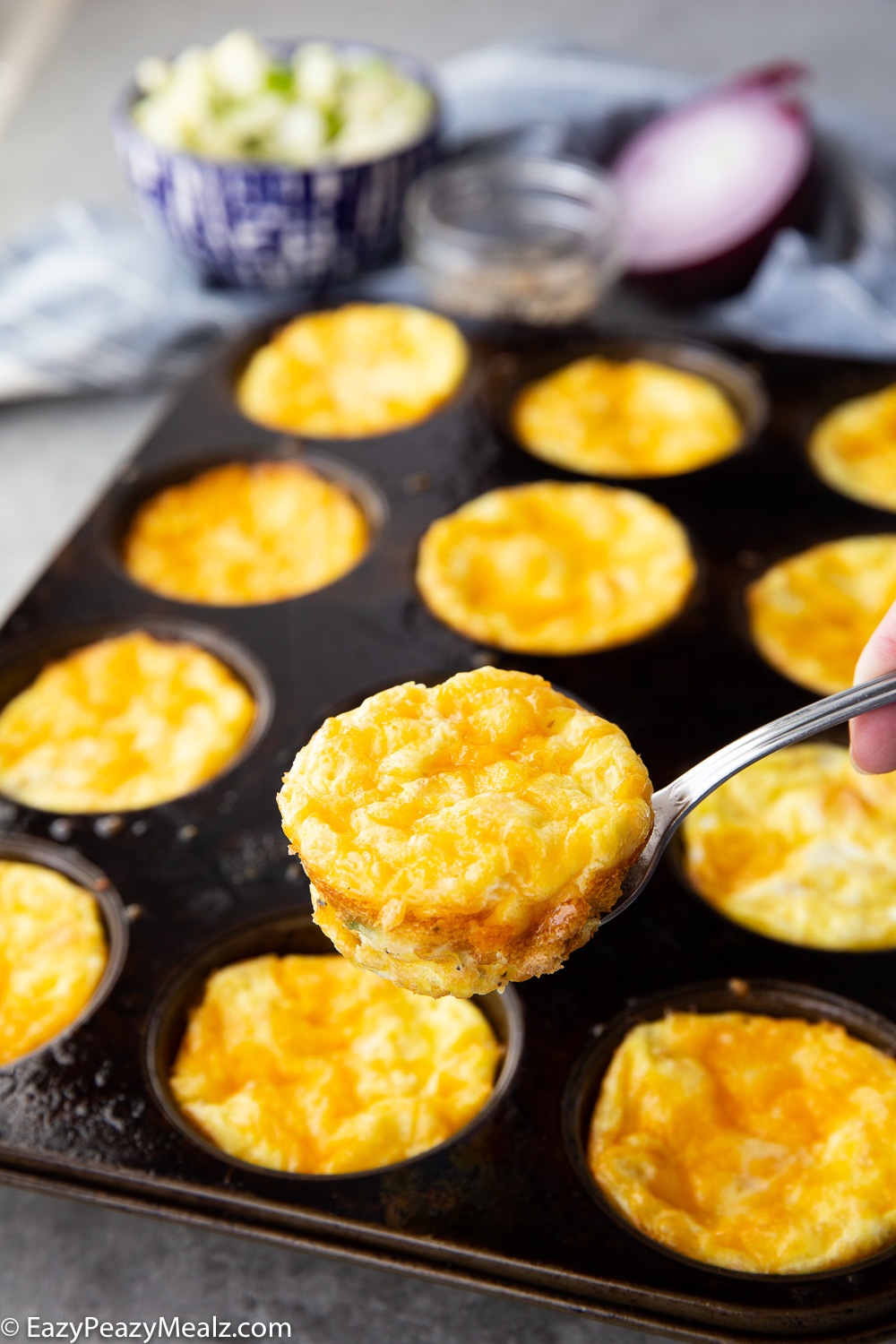 Baked egg bites, a simple, and easy to make breakfast option, can be made ahead. 