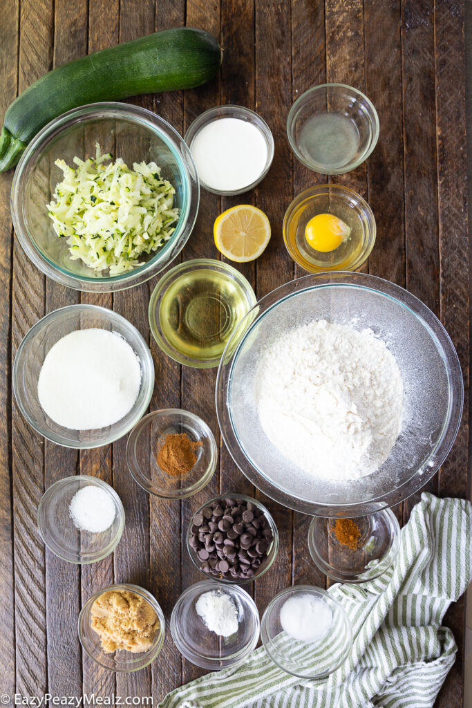 Chocolate chip zucchini muffins ingredients. 