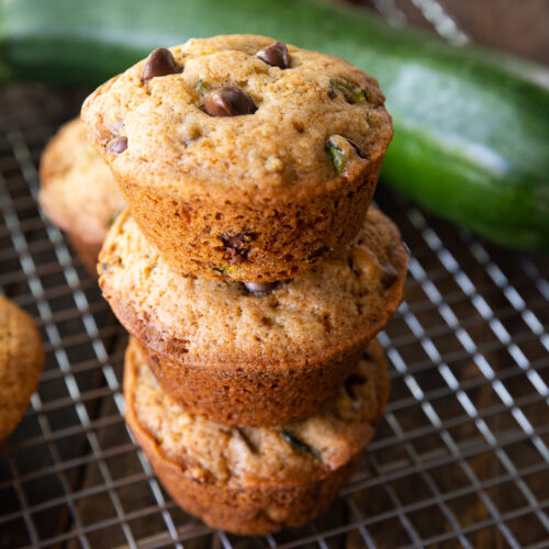 Chocolate chip zucchini muffins, tender muffins with zucchini and studded with chocolate chips