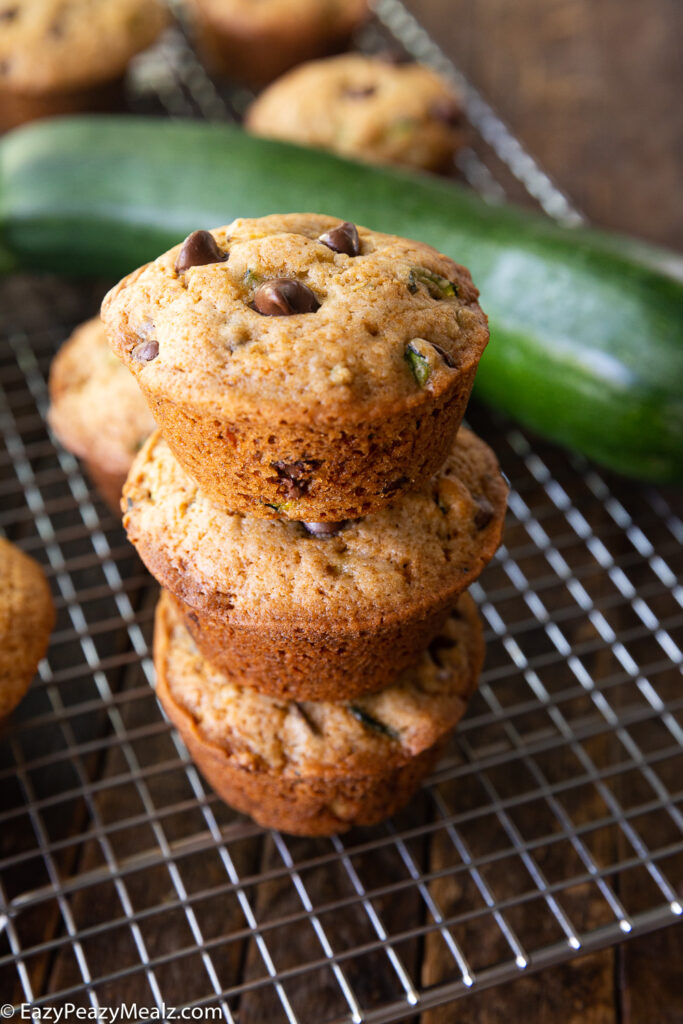 Chocolate chip zucchini muffins, tender muffins with zucchini and studded with chocolate chips