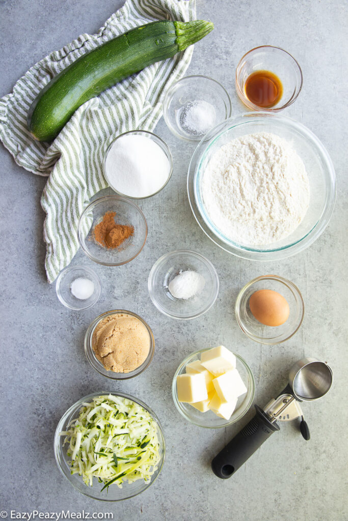 The ingredients you need to make these zucchini cookies with cream cheese frosting. 