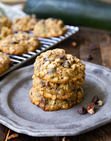 zucchini oatmeal chocolate chip cookies on a plate