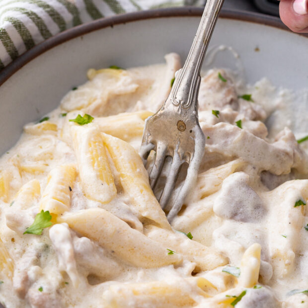 Slow Cooker Chicken Alfredo is a delightful pasta dish that is one pan.